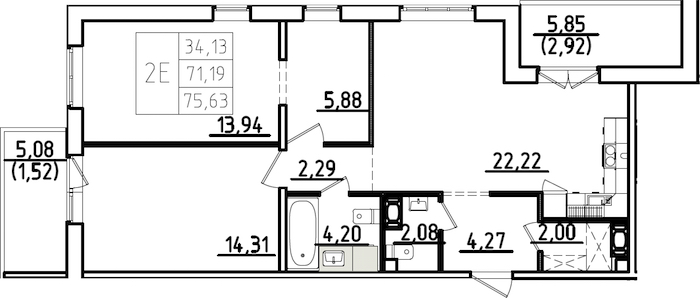 2-комнатная квартира 82.11 м², 8/9 эт., ЖК «IQ Гатчина 3»